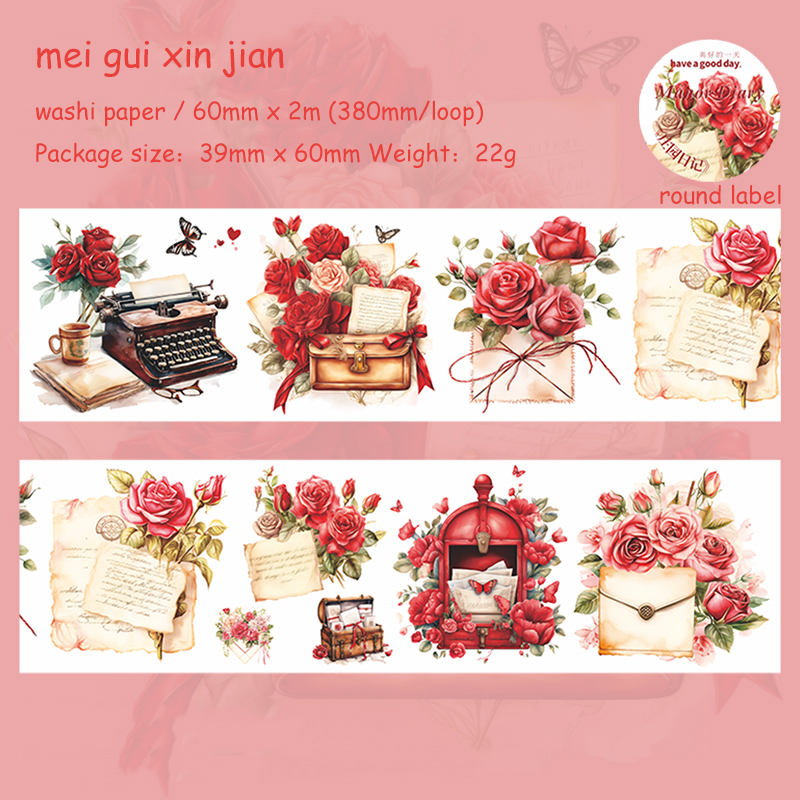 Journalsay 60mm*200cm Manor Diary Series Vintage Plant Washi Tape