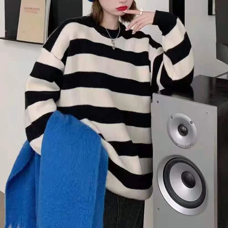 Syiwidii Striped Sweater Woman Autumn Winter 2021 New Pullovers Long Sleeve O Neck Knitted Casual Loose Jumper Blue Pink Yellow