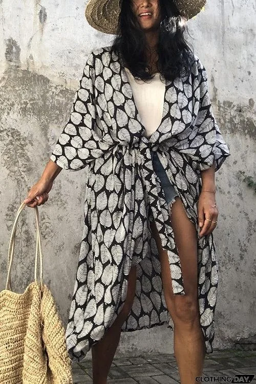 Leaf Belted Kimono Cardigan