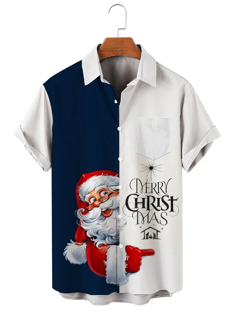 Christmas element Santa Claus series men's large short sleeve shirt