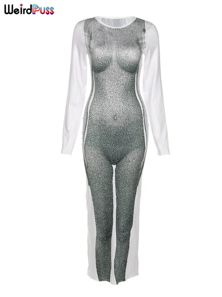 Weird Puss Sexy Aesthetic Print Long Dresses Women Summer Sleeveless Bodycon Stretchy Hipster Club Streetwear 2021 New Clothing
