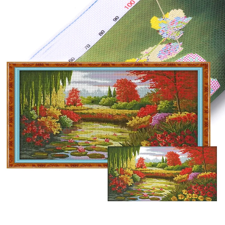 Joy Sunday Autumn Colors Of Lotus Pond 14CT Stamped Cross Stitch 103*58CM