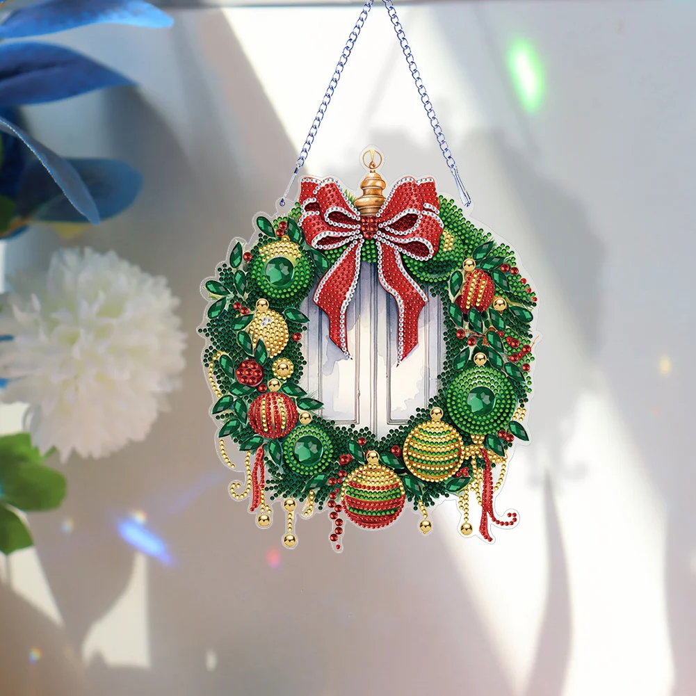 DIY Christmas Flower Wreath Acrylic Special Shaped Diamond Painting Wall Decor Wreath