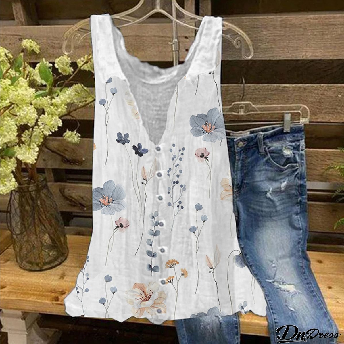 Basic Floral Print Sleeveless Top