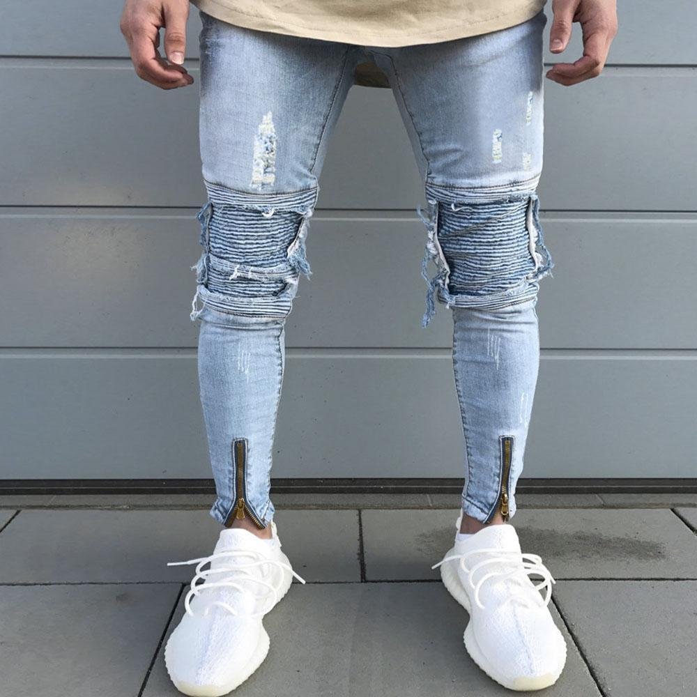 Paneled Cutout Pleated Solid Zipper Front Casual Jeans