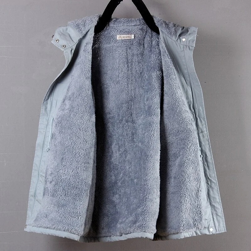 Winter Fleece Women Parka Female Hooded Mid Length Warm Autumn Coat Padded Pink Blue Black Woman Windbreaker Jacket Plus Size