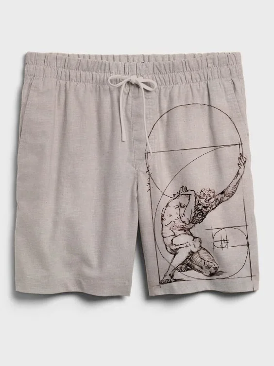 Men's Vintage Golden Ratio Art Print Casual Shorts