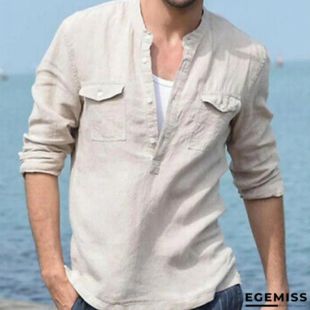 Spring/Summer Mens Long Sleeve Casual Loose Soft Shirts Linen | EGEMISS