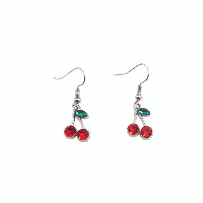 1 Pair Cute Cherry Plating Copper Rhinestones Drop Earrings