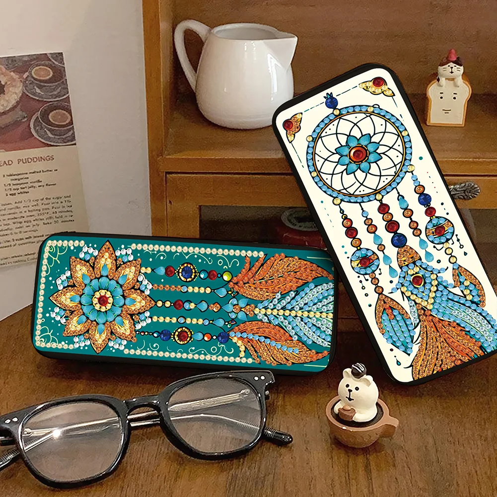 2Pcs 5D DIY Dream Catcher Diamond Painting Glasses Case Kit Diamond Art Case
