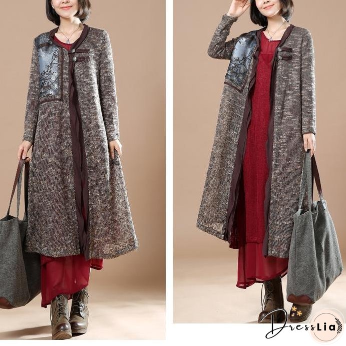 Gray patchwork long sweater coats plus size cardigans orignal design
