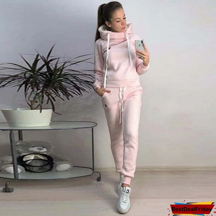 Women's Fashion Autumn And Winter Sport Long Sleeve Casual Suit Lady Fashion Hooded Sweatshirt Long Pants Two Pieces Set Sportswear