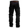 Men's Vintage Black Quilted Plaid Waffle Workwear Multi-Pocket Patchwork Cargo Pants by Inlyline