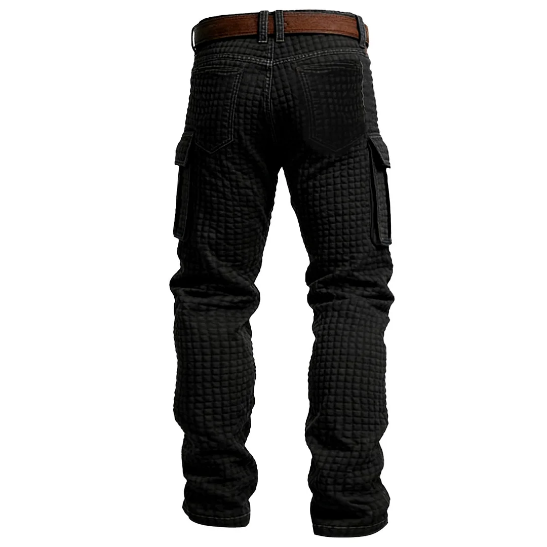 Men's Vintage Plaid Waffle Cargo Pants-inspireuse