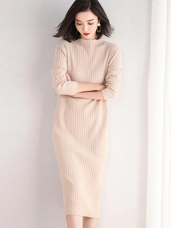 Roomy Pure Color Sweater Midi Dress