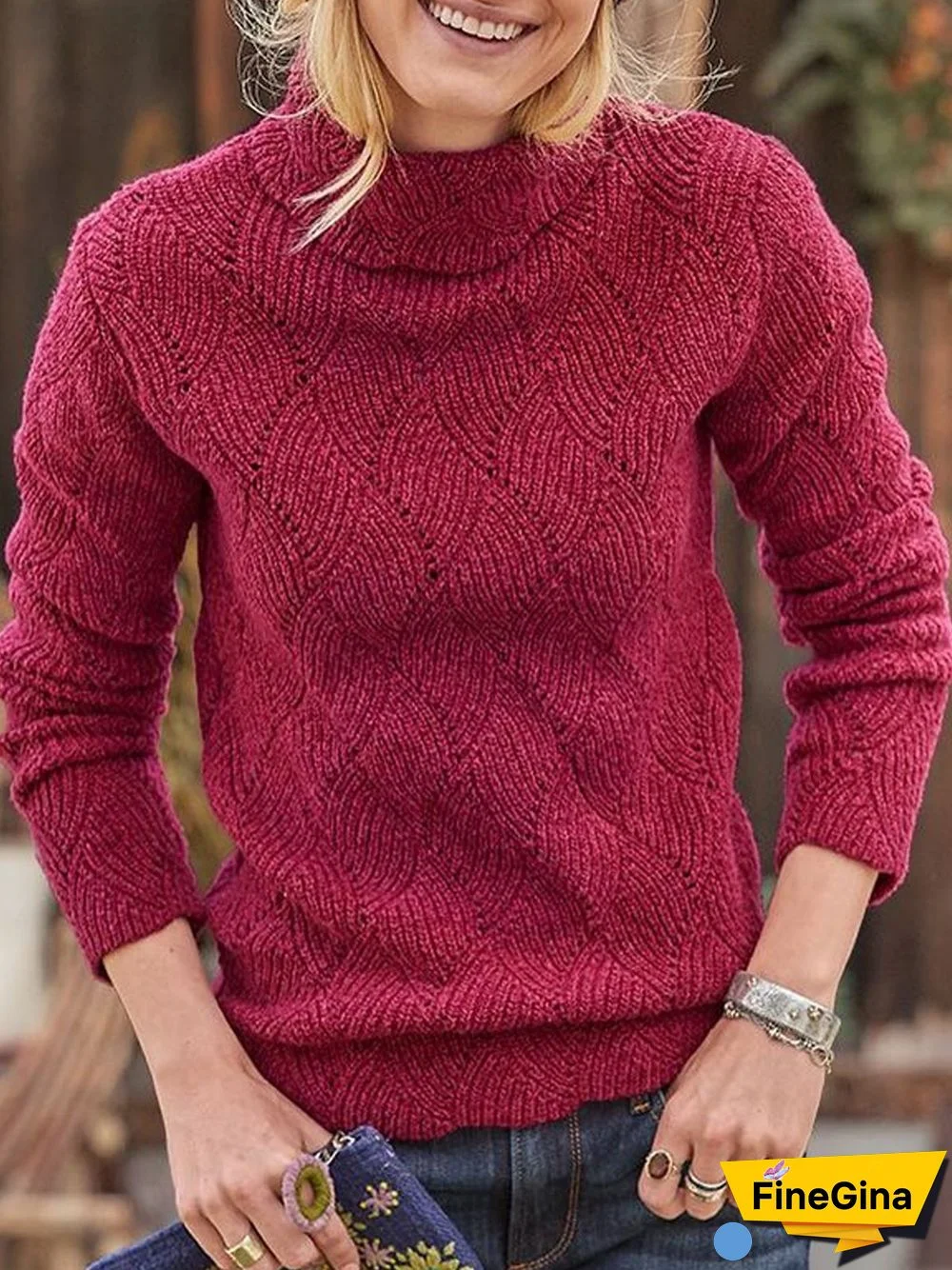 Casual Autumn Cotton Plus Size Long sleeve Turtleneck Sweater for Women
