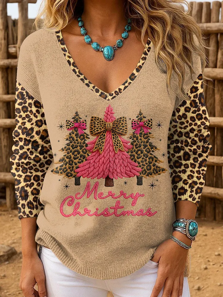 Women's Retro Christmas Art Print Knitwear 