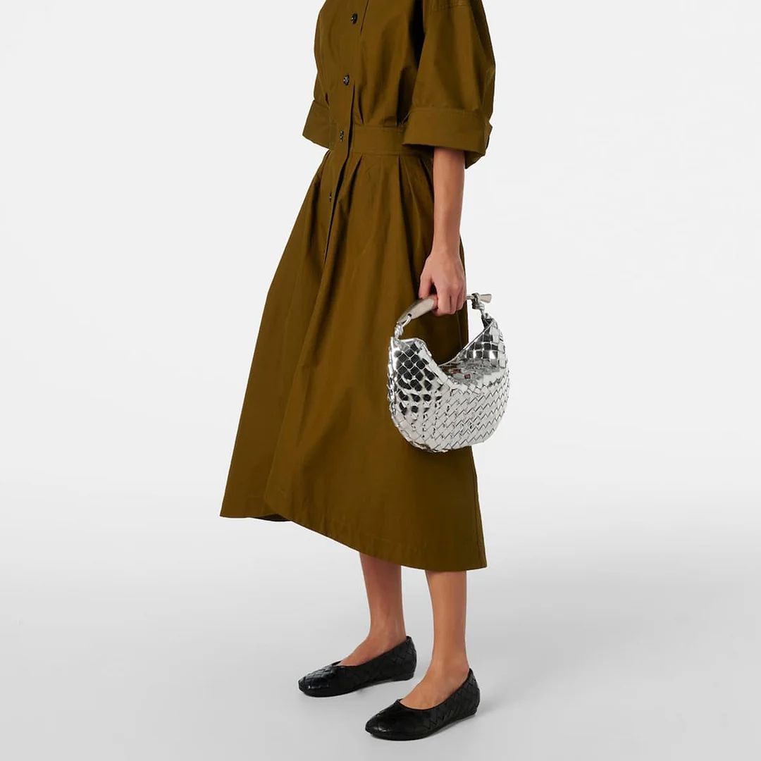 Black Vegan Leather Round Toe Woven Inlay Comfortable Flat Pumps