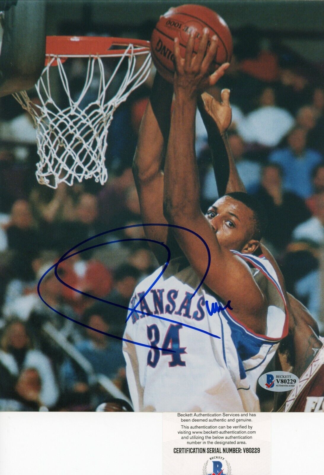 Paul Pierce Kansas Jayhawks Signed Autographed 8x10 Glossy Photo Poster painting Beckett BAS