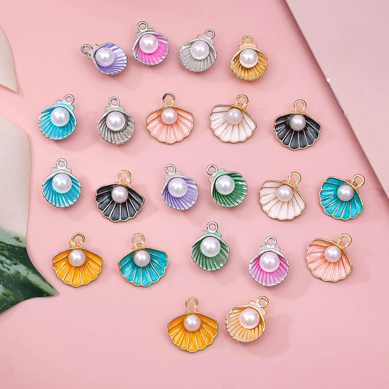 10 PCS/Package Aluminum-Magnesium Alloy Artificial Pearls KC Gold White Pearl Shell Jewelry Accessories Pendant