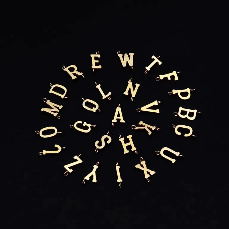 2 Pcs/set Gold Classic Fashion Initial Letter Copper Bead Stainless Steel Bracelet Women Necklace Suit