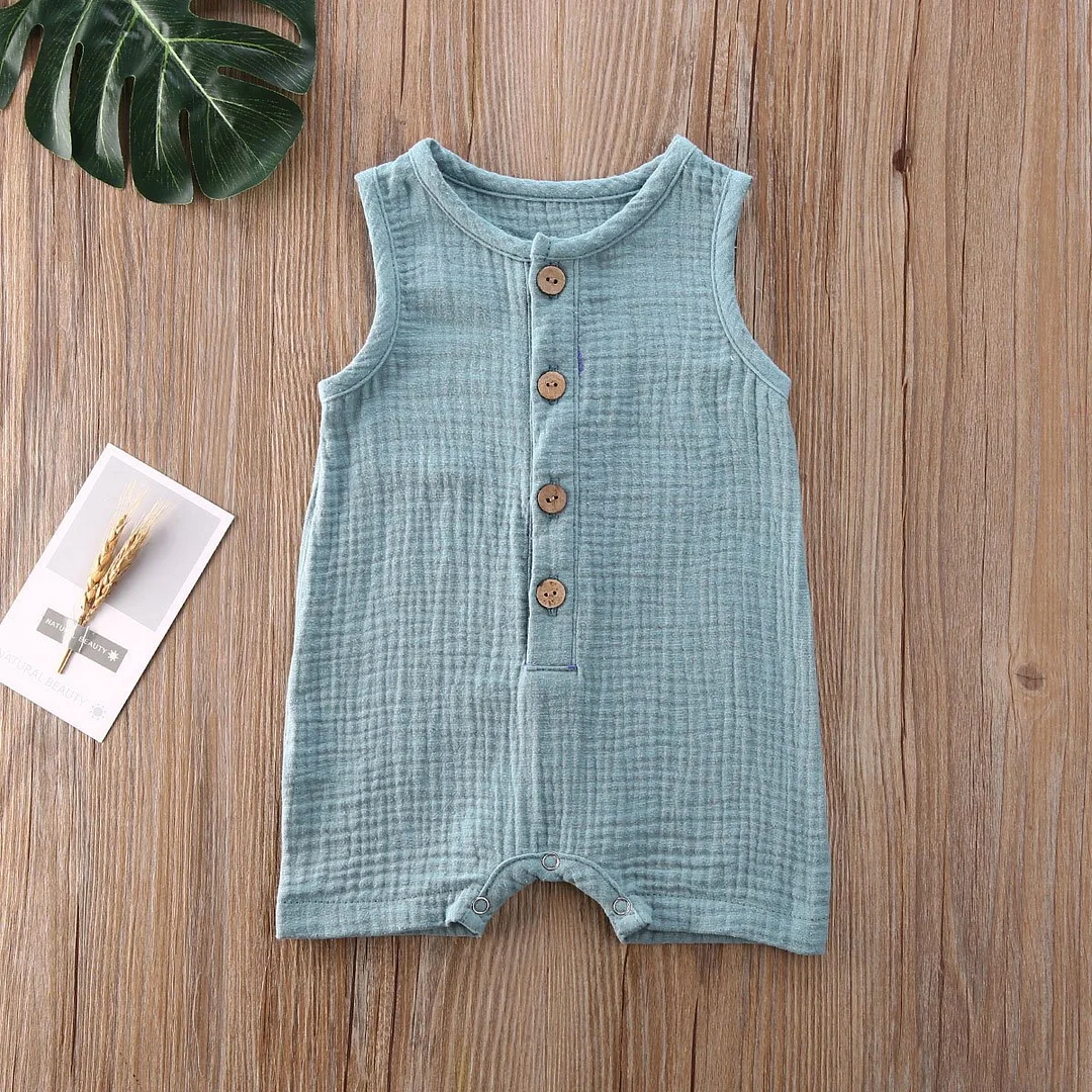 Toddler Infant Baby Girls Boys Sleeveless Buttons Solid Color Romper Summer Cotton Linen Jumpsuit