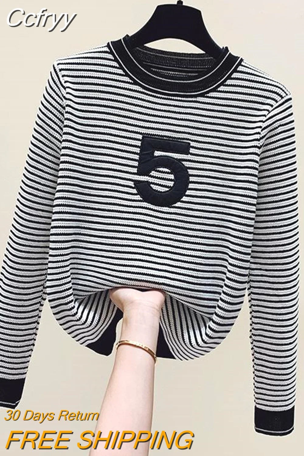 huibahe Striped Knitted Sweater Top 2023 Autumn Korean Vintage Elegant Ladies Pullover Jumper Long Sleeve O-neck Chic Knitwear