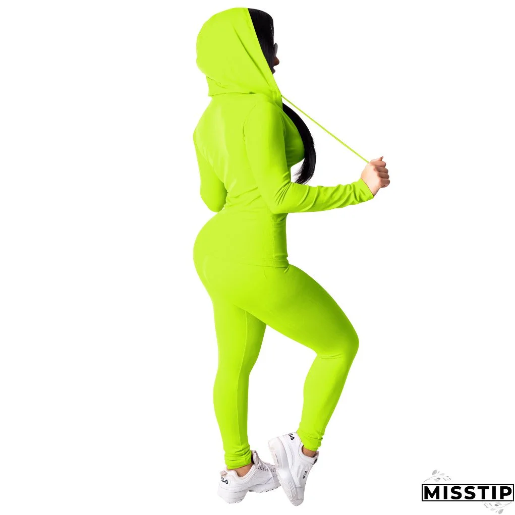 Spring Sexy Casual Solid Color Hooded Two Piece Tracksuit