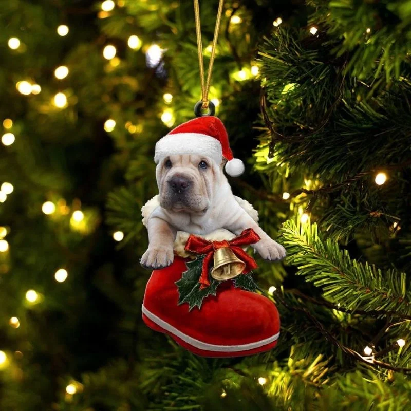 VigorDaily Shar Pei Terrie In Santa Boot Christmas Hanging Ornament SB163