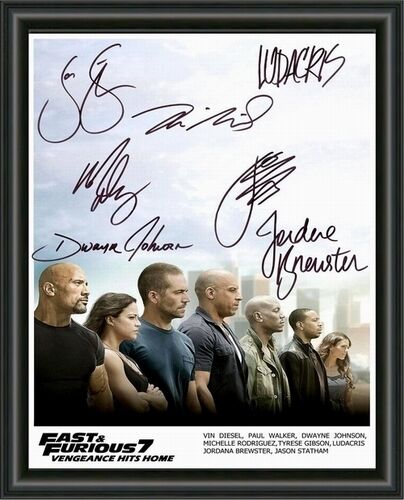 FAST & FURIOUS 7 CAST SIGNED - A4 Photo Poster painting POSTER - VIN DIESEL + 6 CAST -  POST