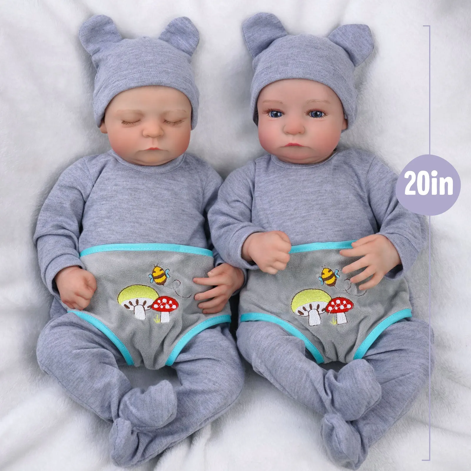 Babeside Sleeping Twins Noah & Aiden, 20" (Pair)