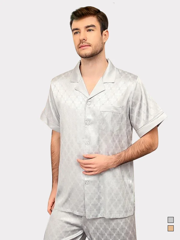 25 MOMME Pyjama en soie manches courtes homme Gris 1