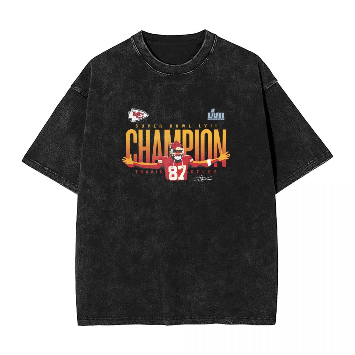 Kansas City Chiefs Travis Kelce Super Bowl LVII Champions Winning Plays Washed Oversized Vintage Men's T-Shirt