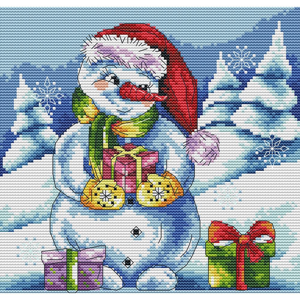 

27*26CM - 14CT Stamped Cross Stitch - Snowman Gift, 501 Original