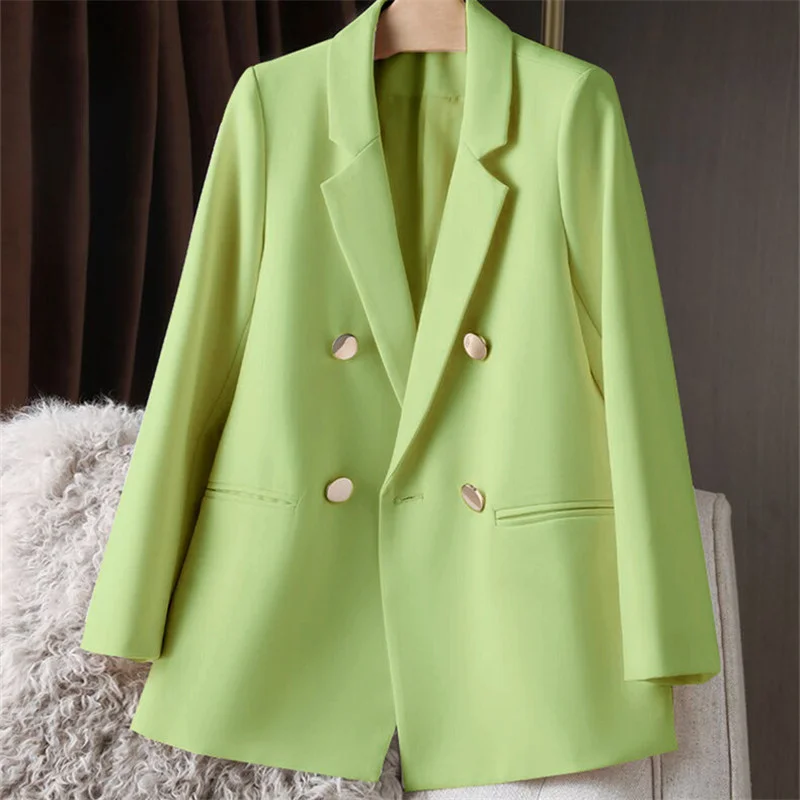 Woherb Woherb New Blazer Female Metal Button British Wind Casual Versatile Green Red Small Suit Tide-Outfit Ideas