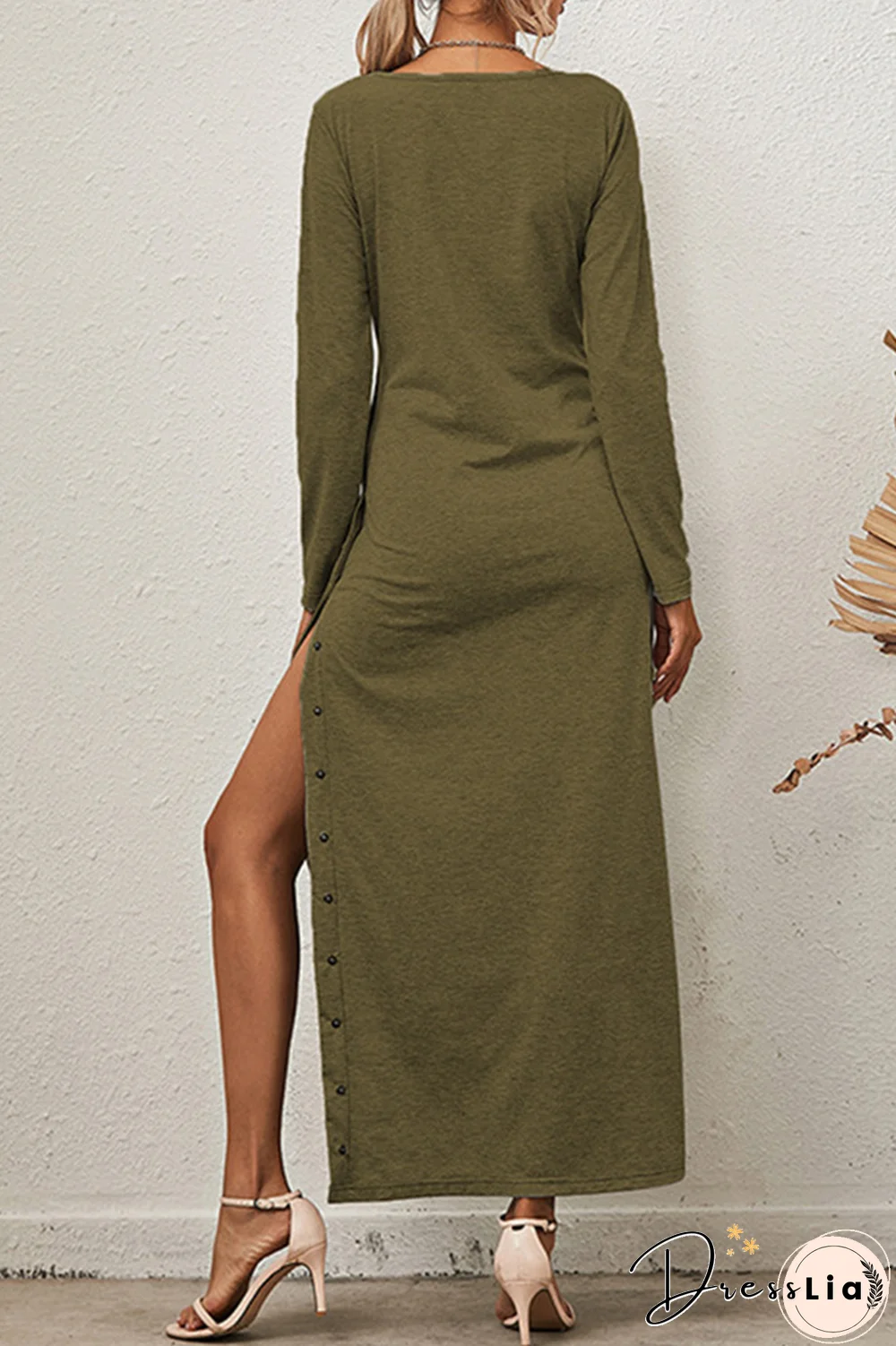 Solid Buckle Slit O Neck A Line Dresses(8 Colors)