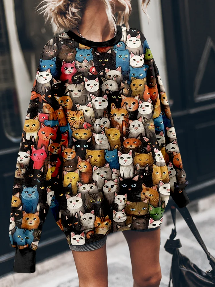 Wearshes Lovely Crowded Cats Art Pattern Comfy Sweatshirt