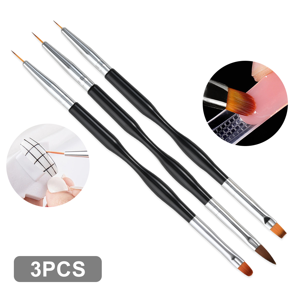 Hbcoland 3Pcs/set Double-Ended Nail Art Brushes French Stripe Liner Ultra-thin Line Drawing Pen UV Gel Painting Brushes Manicure Tools