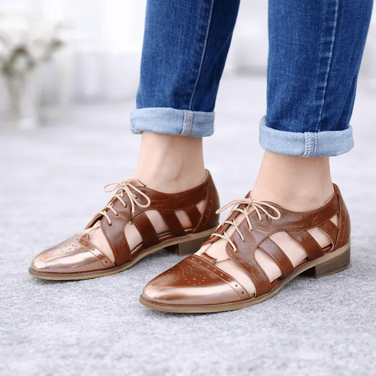 Brown Comfortable Lace up Oxfords Vdcoo
