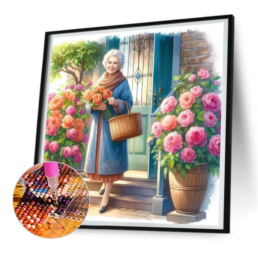 Diamond Painting - Full Round Drill - Garden Old Lady(Canvas|30*30cm)