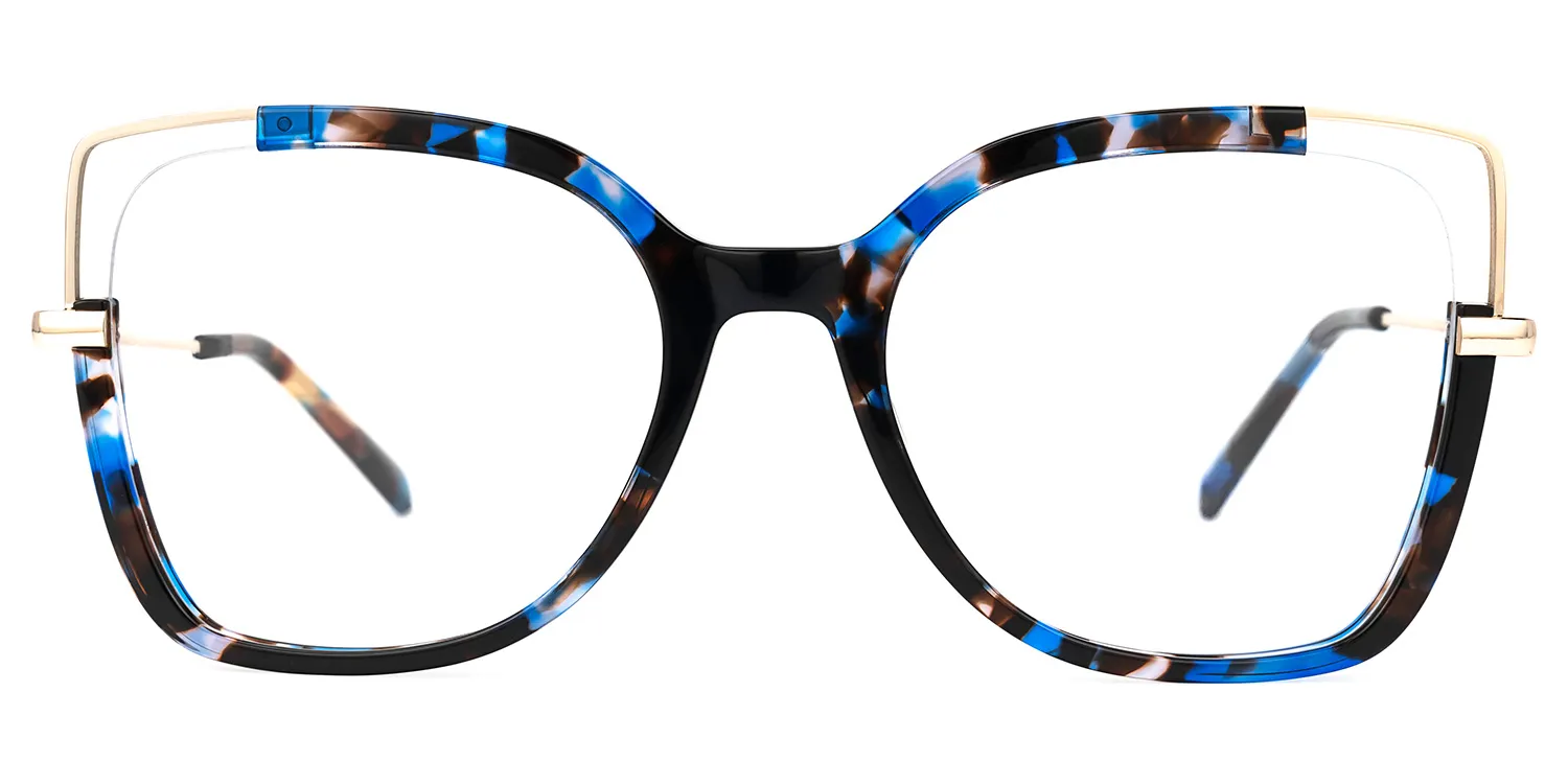 Julina Blumendruck-Blau Cateye Brille Blumendruck-Blau