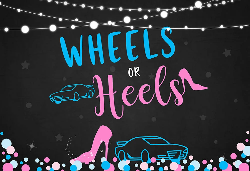 Wheels Or Heels Gender Reveal Backdrop RedBirdParty