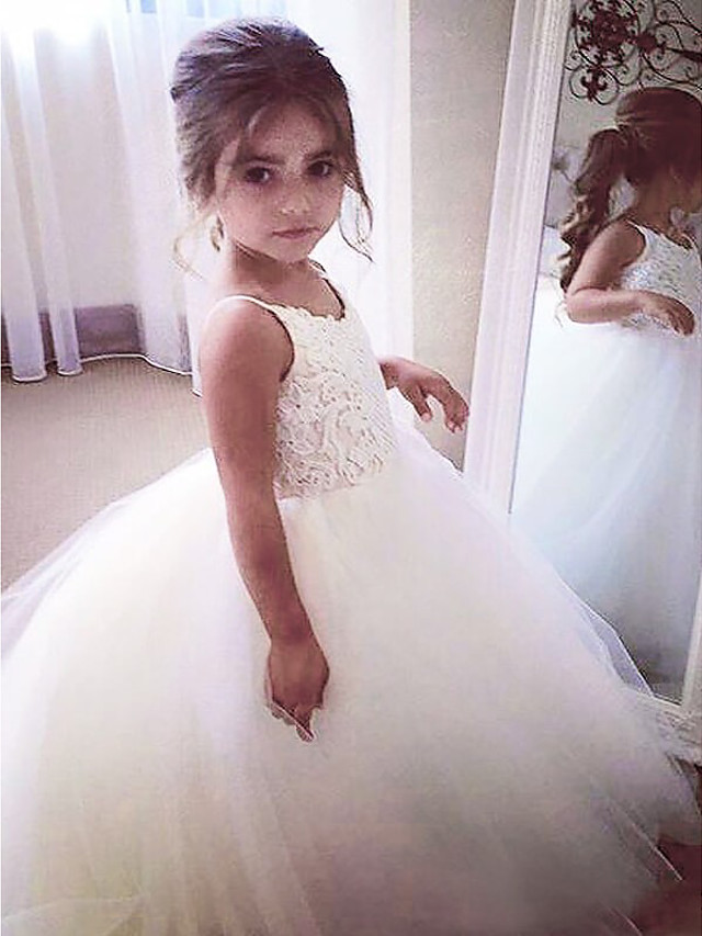 Beautiful A-Line Floor Length  Flower Girl Dresses Satin  Tulle Sleeveless Jewel  With Appliques - lulusllly
