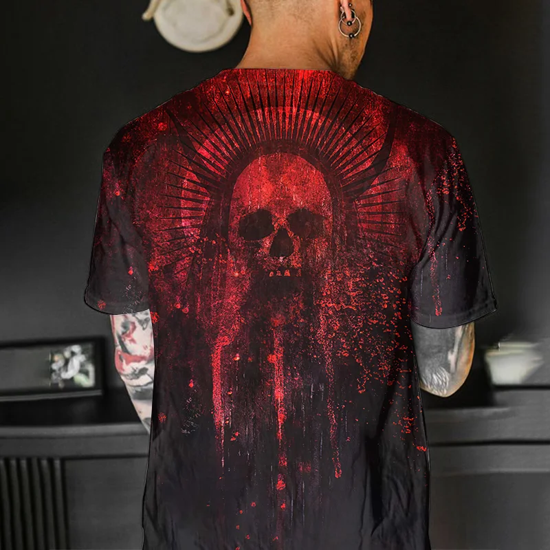 Bloody Horror Skull Printed Men's T-Shirt -  