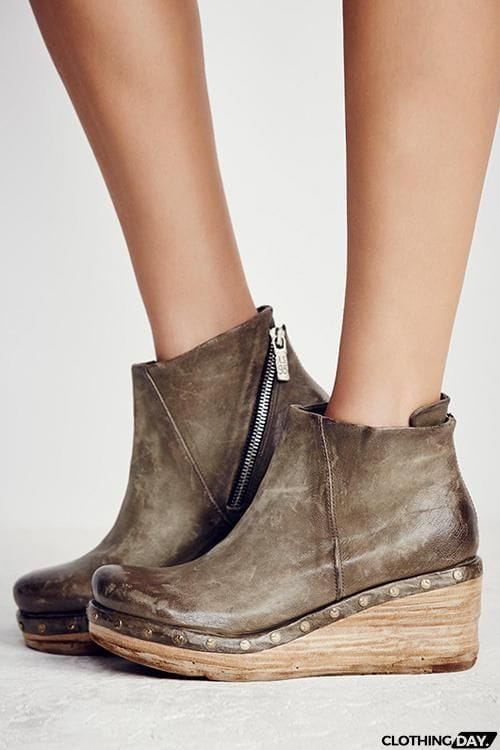 Zipper Ankle Wedges Boots