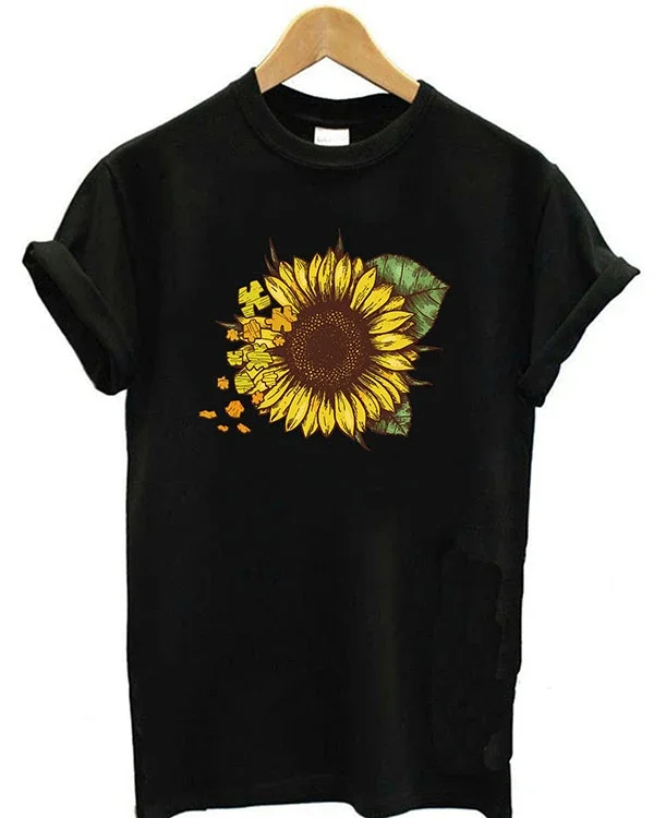 women print sunflower t shirt ladies short sleeve daily tops p101942