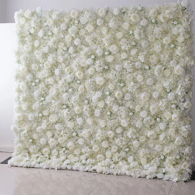 Roll Up Fabric Artificial Lemon Green and White Rose Flower Wall Wedding Backdrop, Floral Party Decor, Event Photography-VF-056