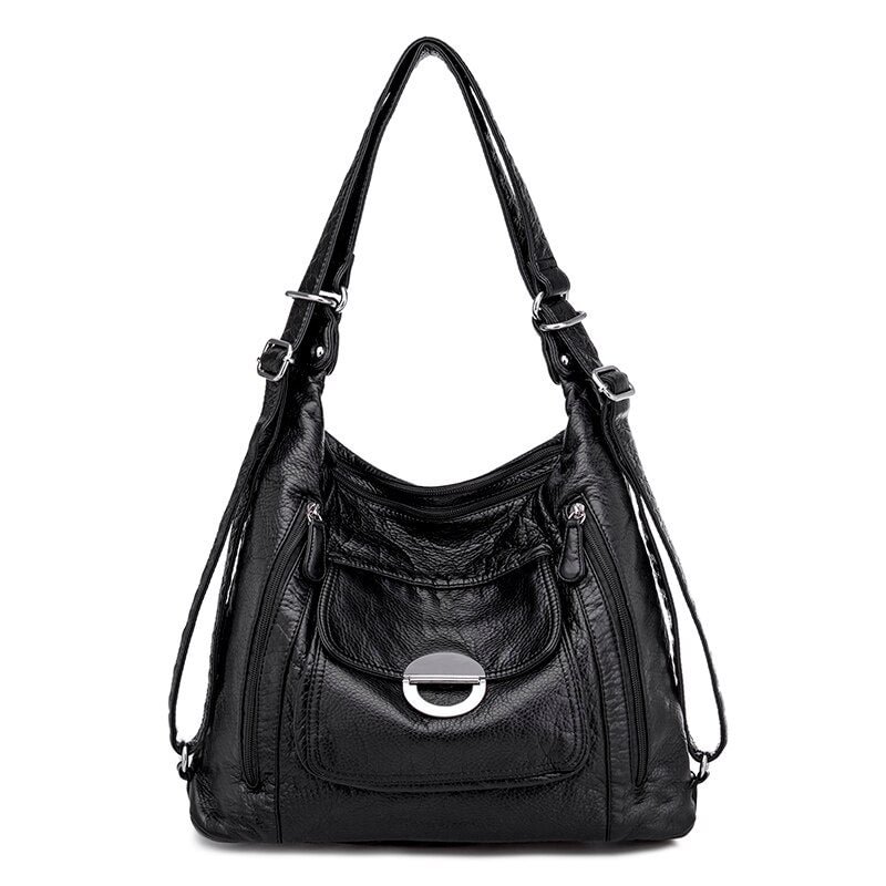 Washed PU Leather Shoulder Bag Soft Solid Women Bag Brand High Quality Female Bag European and American style Package