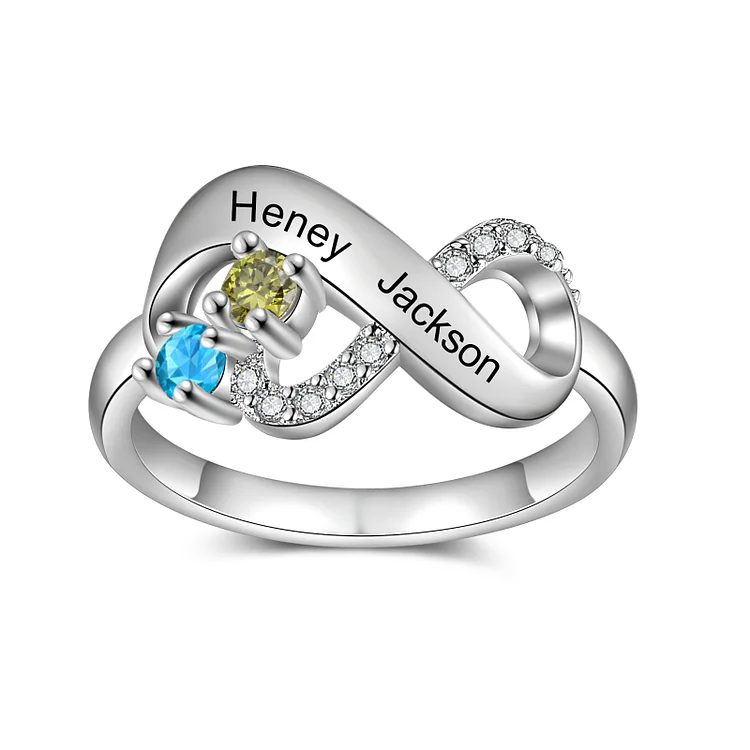 Infinity Birthstones Promise Ring Personalized 2 Names Ring for Her