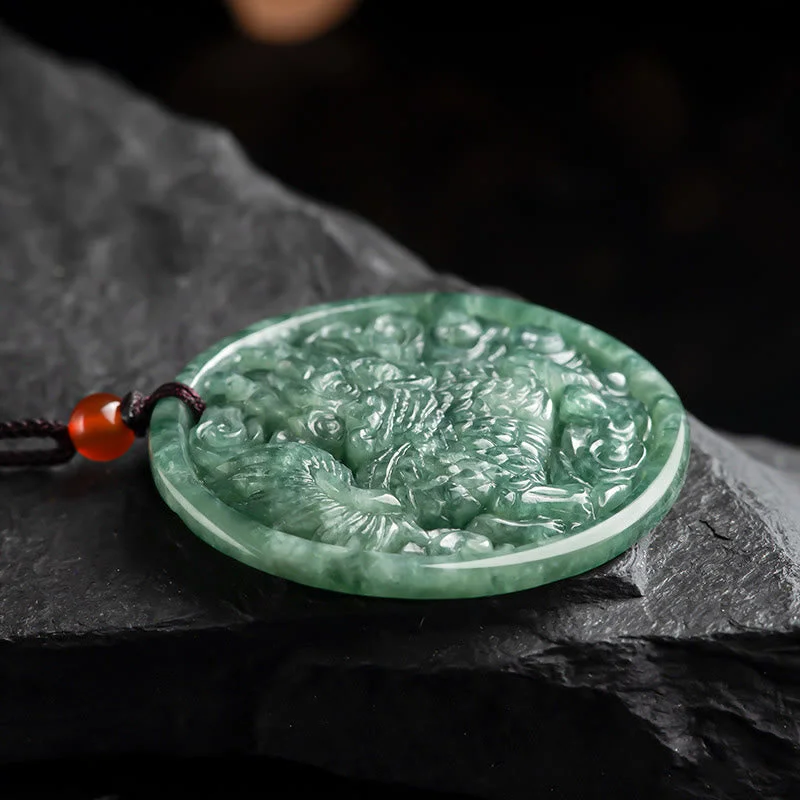 Natural Jade Kirin Abundance String Necklace Pendant